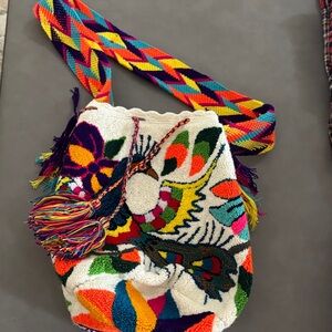 Colorful Handwoven Boho Bucket Bag Wayuu Style Crossbody Tote